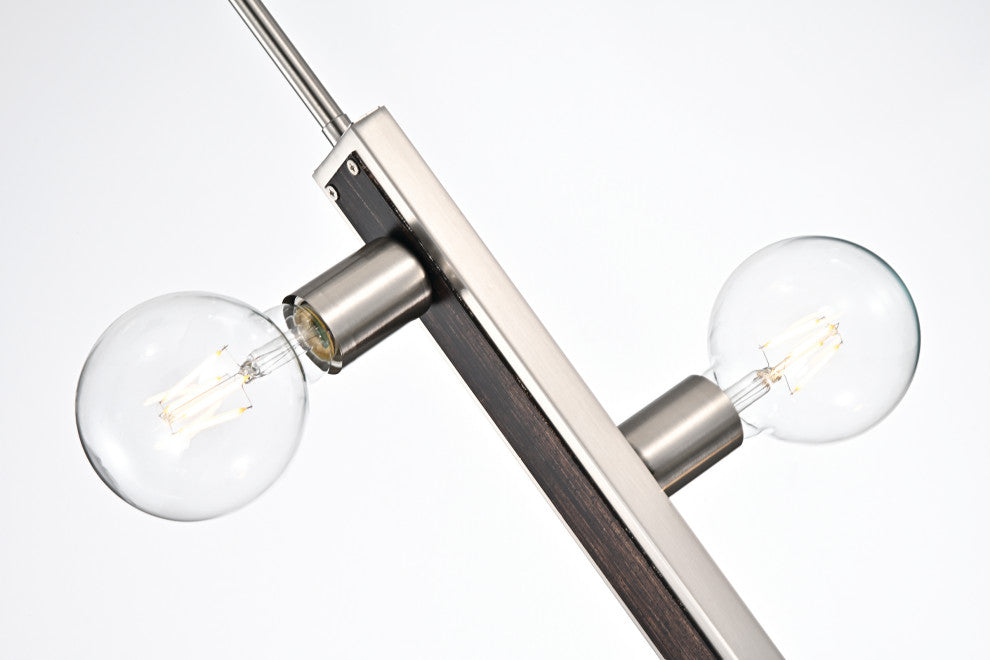 4-Light Brushed Nickel and Wood Finish Vertical Linear Industrial Pendant