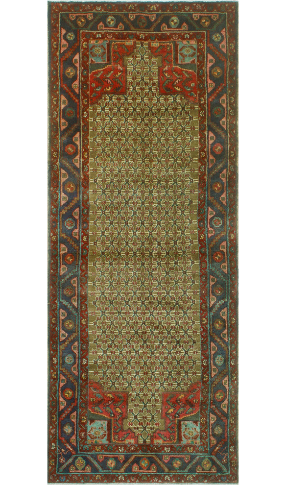 Fine Vintage Distressed Malakeh Brown/Navy Runner, 3'7x9'7