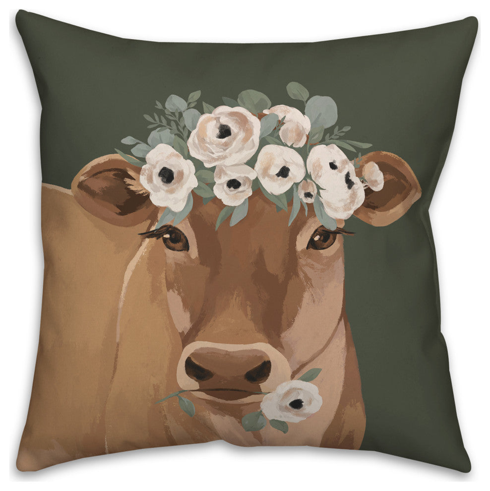 Painterly Floral Cow 18"x18" Spun Poly Pillow