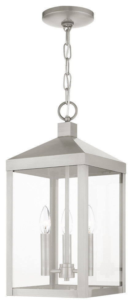 Livex Lighting Nyack 3 Light Brushed Nickel Medium Outdoor Pendant Lantern
