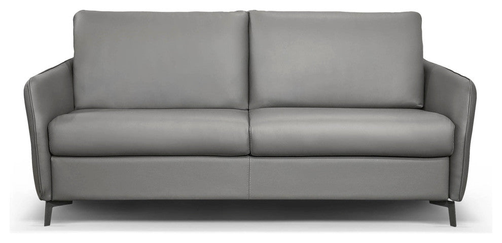 Dodo Sofa Bed, Top Grain Italian Leather, Stainless Steel Mechanism, Dark Gray