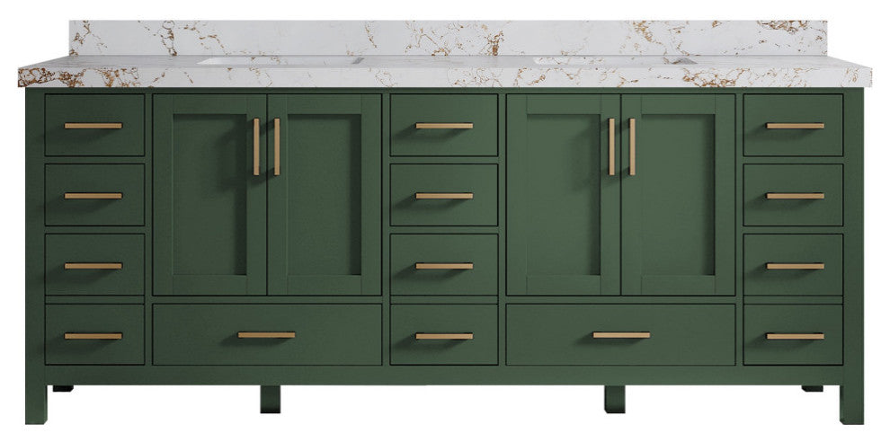 Malibu 84 Double Sink Bath Vanity in Lafayette Green 2" Viola Gold