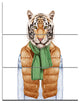 Tiger in Vest and Sweater, Contemporary Animal Art Canvas, 28x36, 3 Panels