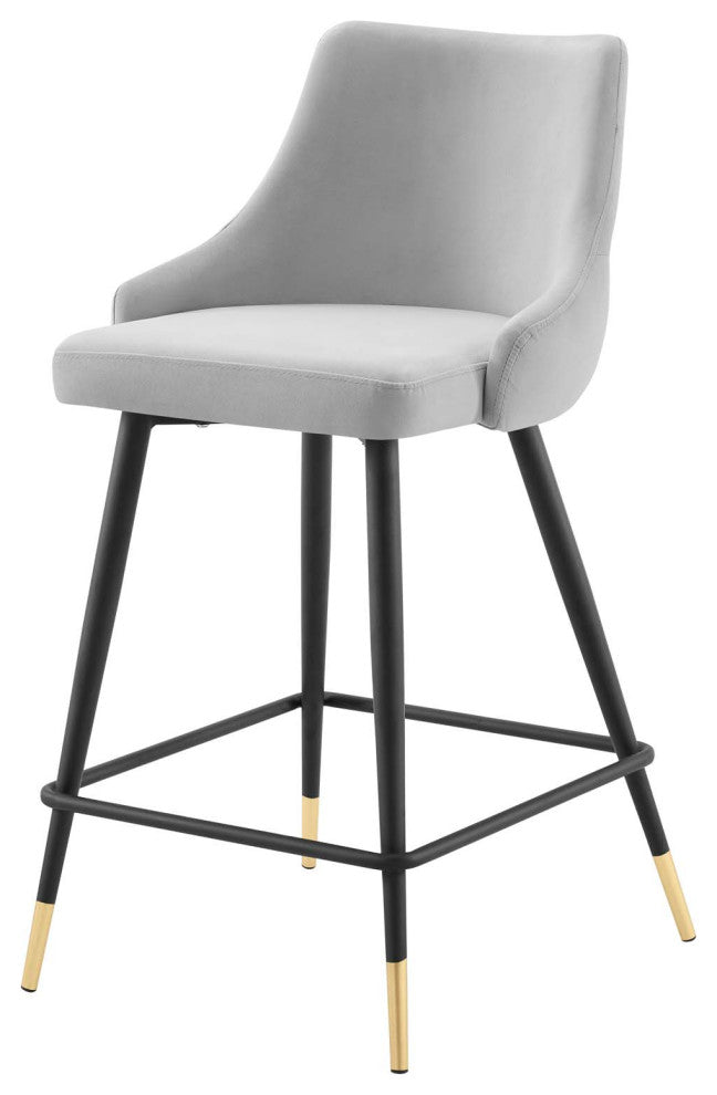Counter Stool Chair, Set of 2, Velvet, Gray, Bar Pub Cafe Bistro Restaurant