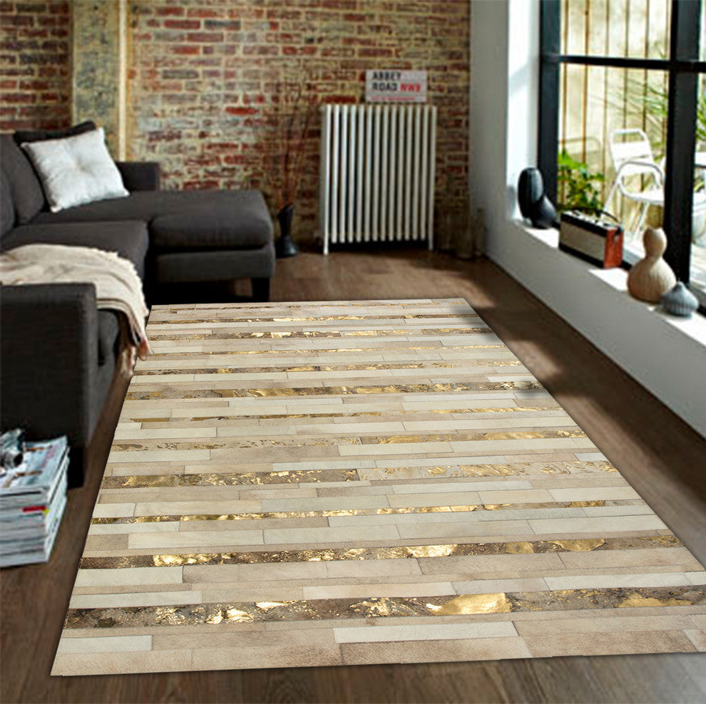 Cowhide Patchwork Rug, Kronos, Pyrite, 6' X 9'