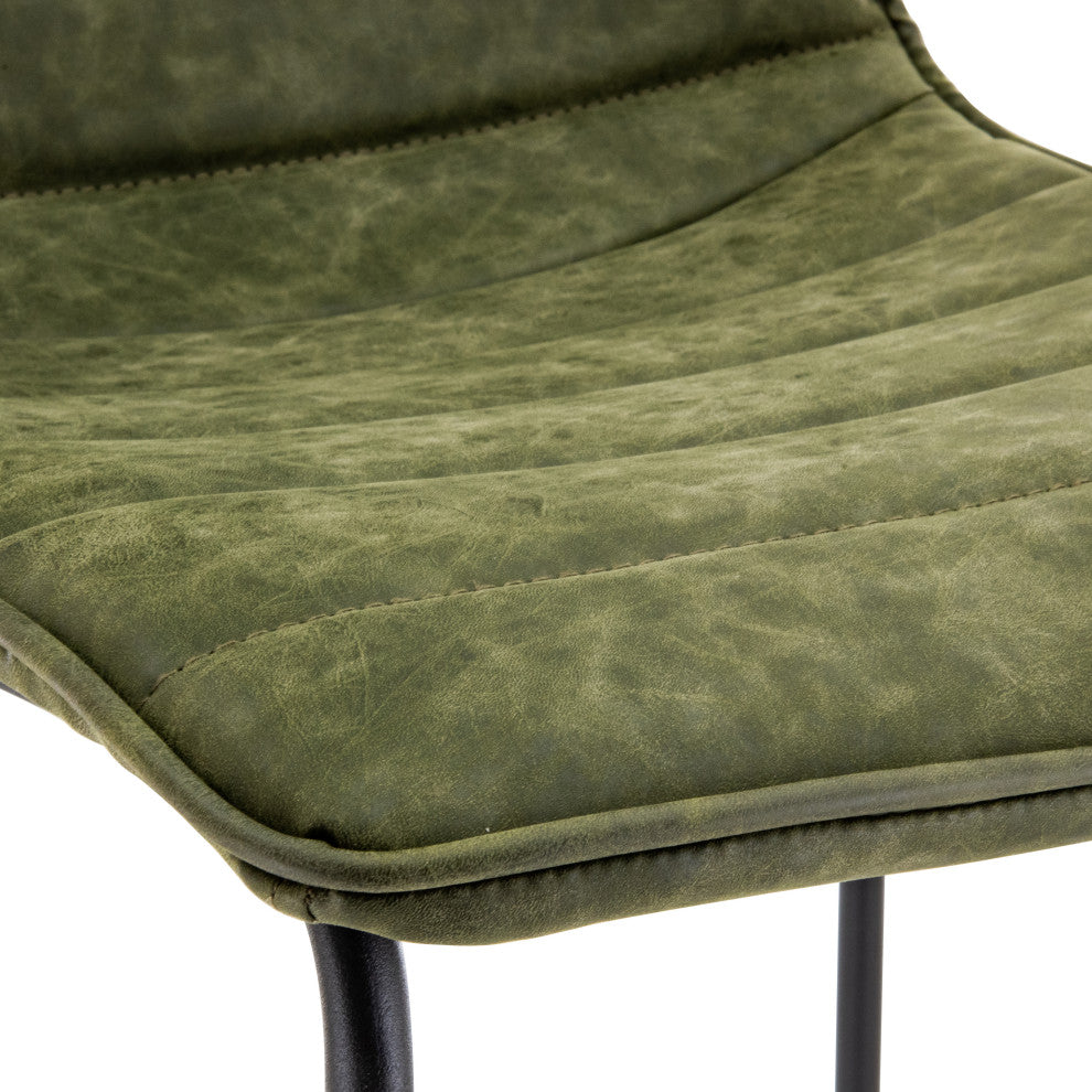 LeisureMod BS29G Brooklyn 29.9" Leather Bar Stool With Green Iron Base&Footrest