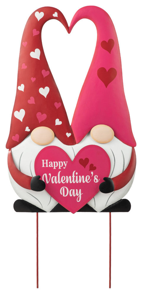 30"H Valentine's Metal Gnome Couple Yard Stake, 3-Function