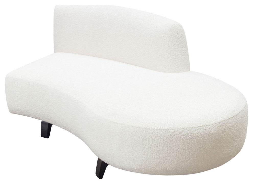 Vesper Curved Armless Right Chaise, Faux White Shearling, Black Wood Leg Base