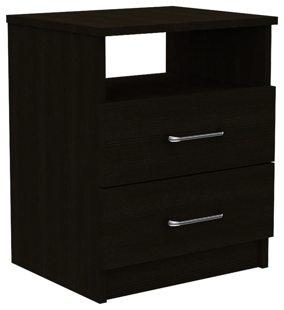 Brown Open Compartment Two Drawer Nightstand