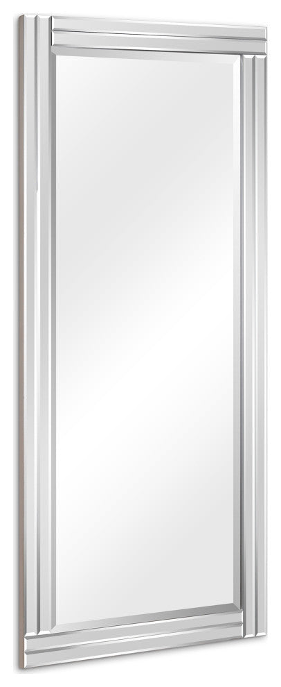 Stepped Beveled Rectangle Wall Mirror, Solid Wood Frame, 1" Center Mirror, 24" X 54"