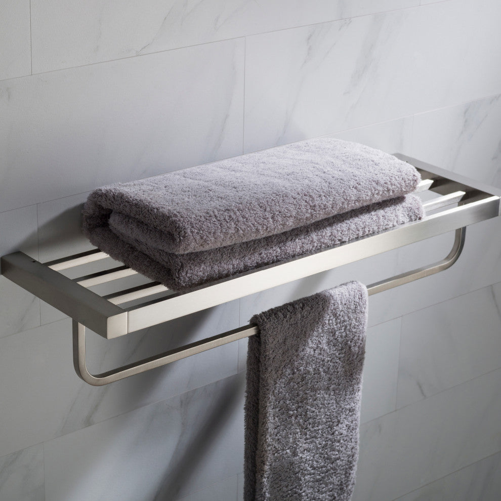 Stelios Bathroom Shelf with Towel Bar, Brushed Nickel