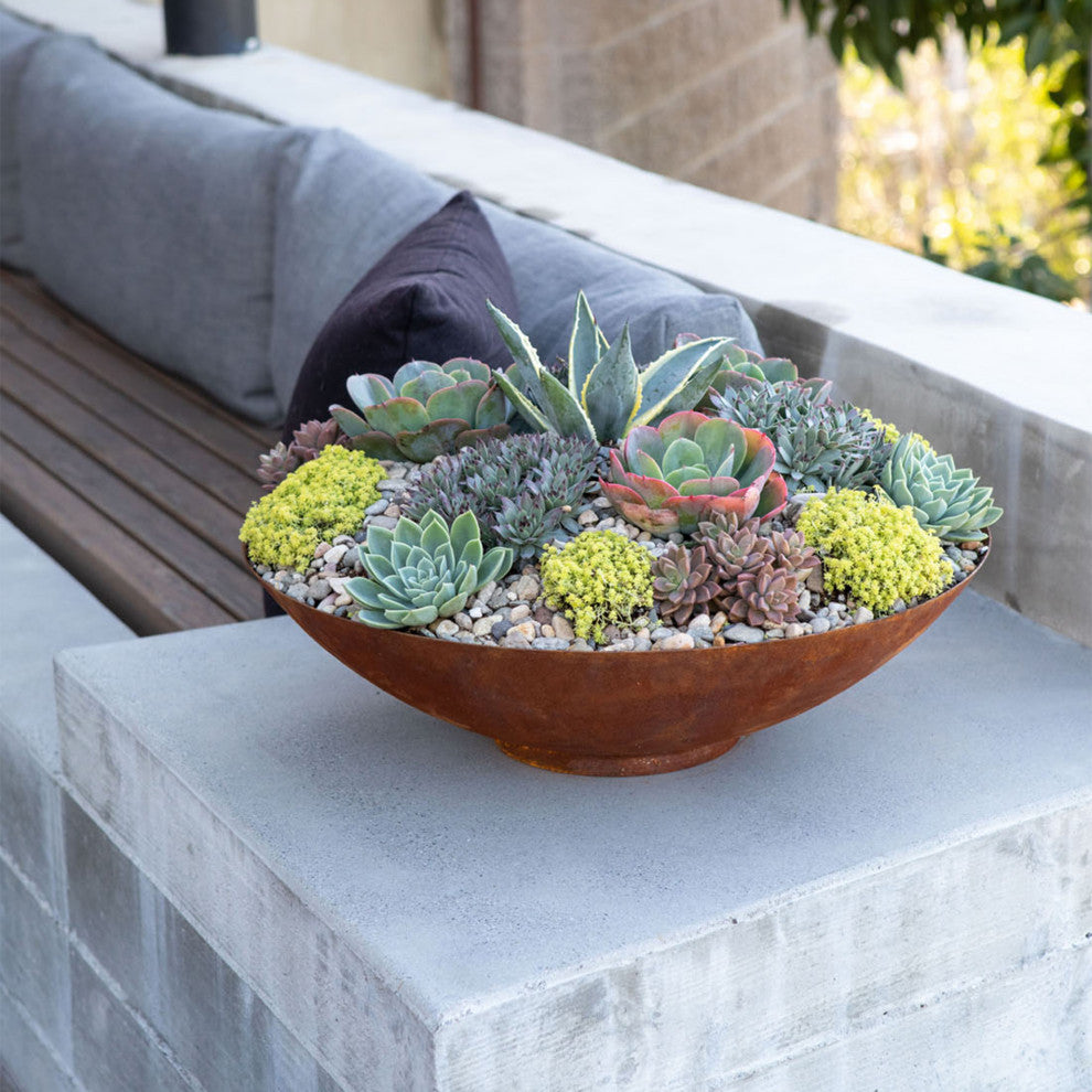 Metallic Series Round Corten Steel Bowl Planter, 32"