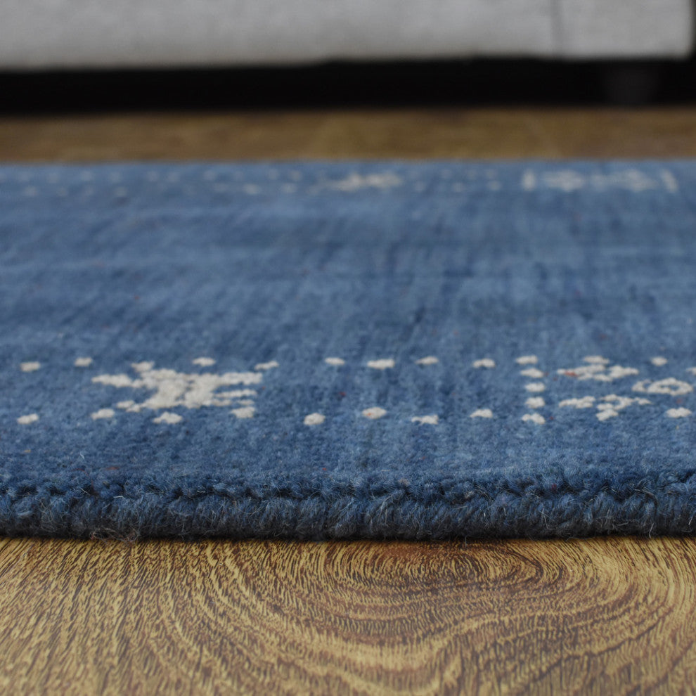 HAND KNOTTED LOOM WOOL ECO-FRIENDLY AREA RUGS - Runner, Blue, Contemporary