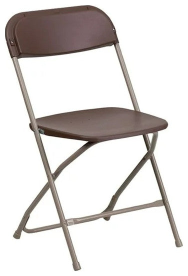 10 Pack Folding Chair, Coated Metal Frame With Plastic Seat & Open Back, Brown