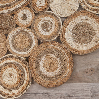 Multi-toned Intricate Circle Organic Jute Area Rug, 7'6" Round