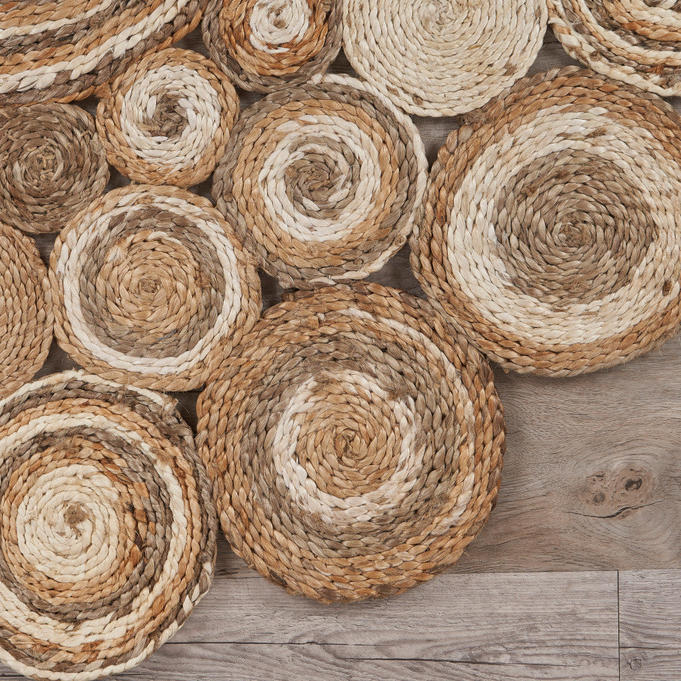 Multi-toned Intricate Circle Organic Jute Area Rug, 7'6" Round