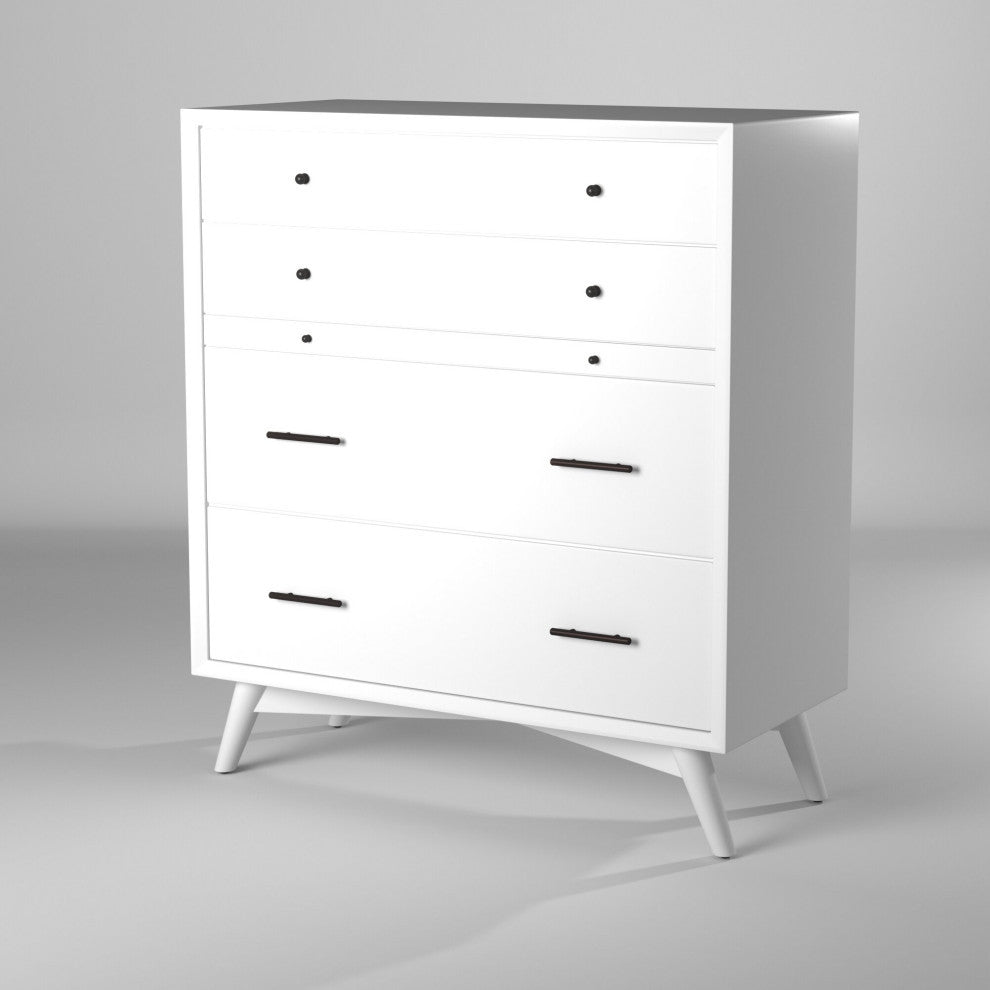 Flynn Mid Century Modern 4 Drawer Chest With Pull Out Tray, White