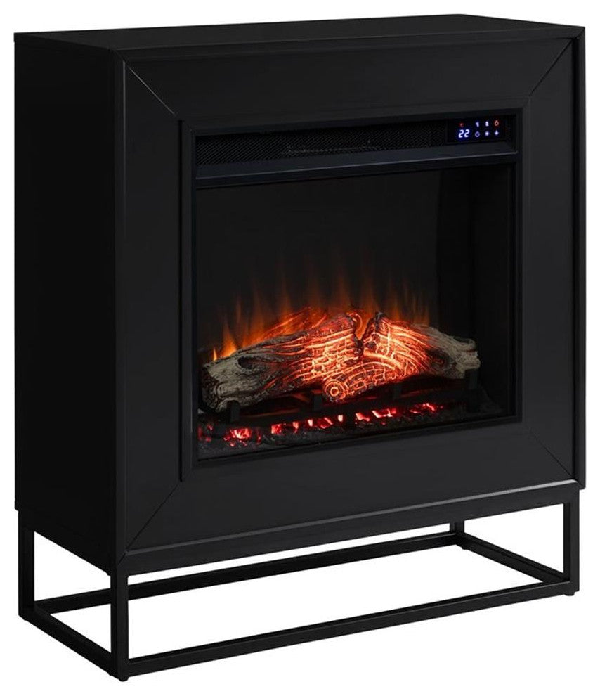 Bowery Hill Contemporary Metal Electric Fireplace in Black Finish