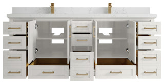 Boston 84" Double Sink Bath Vanity in Alabaster 2" Empira Quartz