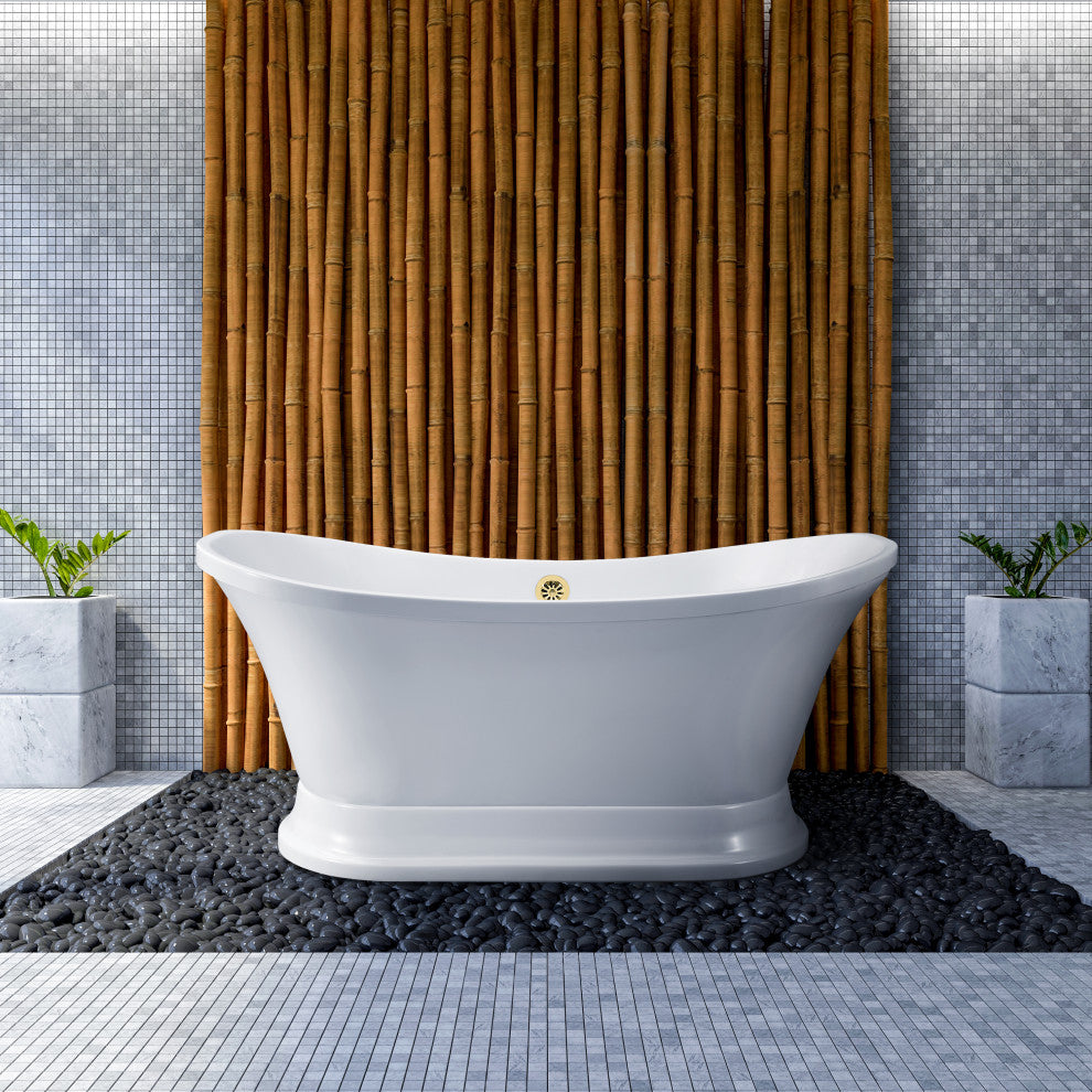 68" Streamline NPT9201GLD Soaking Freestanding Tub With External Drain