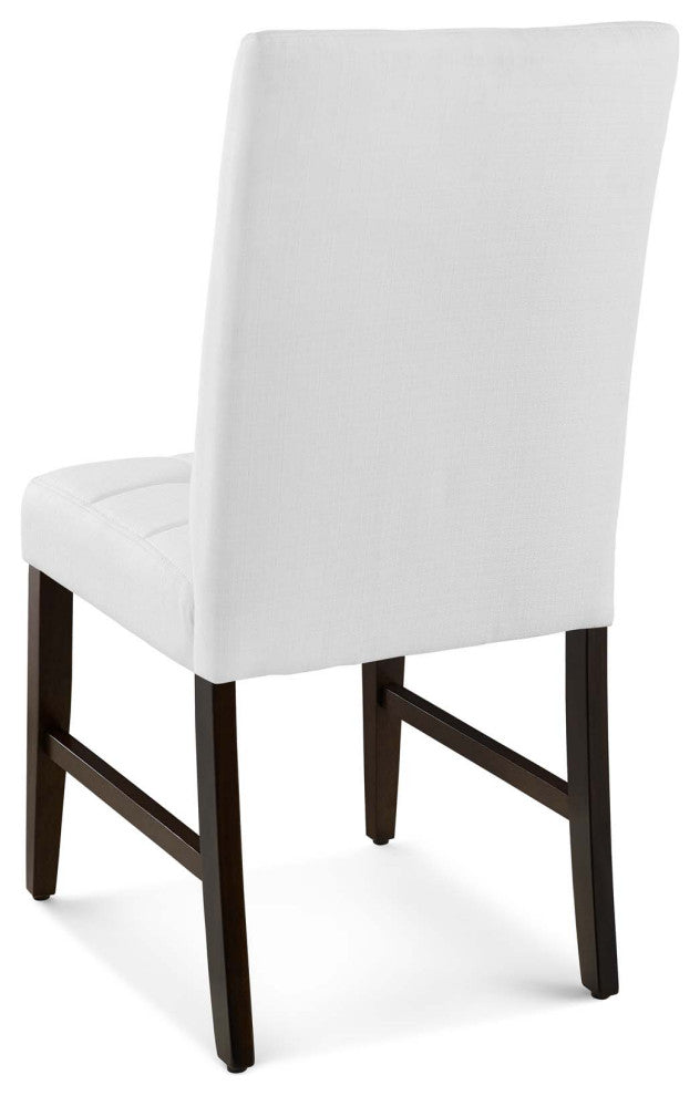 Tufted Side Dining Chair, Set of 2, Fabric, Wood, White, Cafe Bistro Restaurant