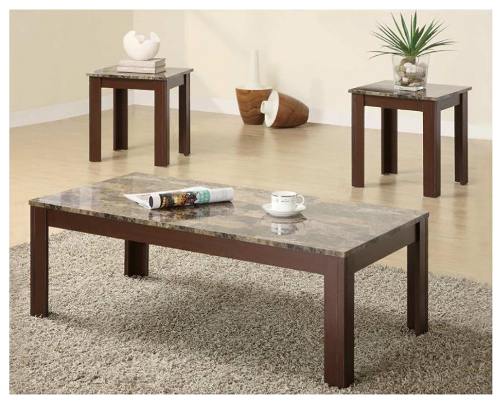 3-Piece Table Set With Marble Top, Brown