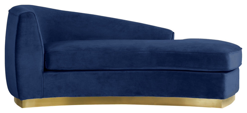 Julian Velvet Upholstered Chaise, Navy, Gold Base