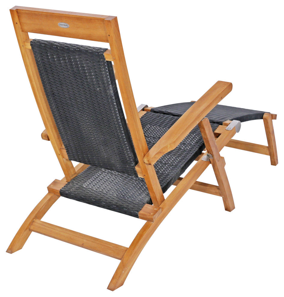 Teak Wood Narmada Outdoor Steamer Chair With Webbing, Black