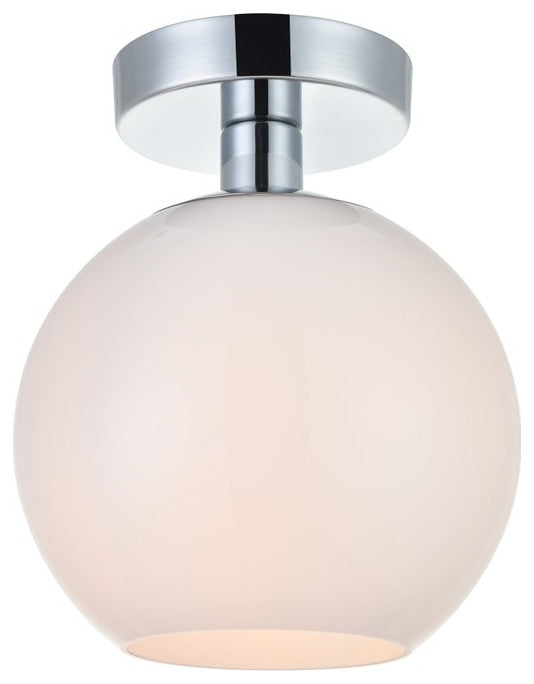 Midcentury Modern Chrome And Frosted White 1-Light <br>Flush Mount
