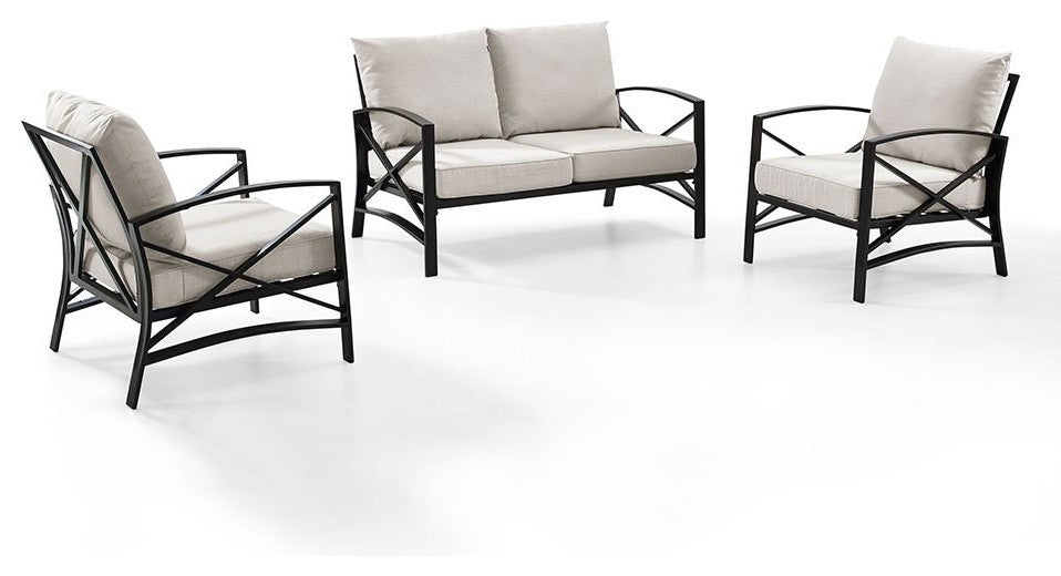 Kaplan 3-Piece Patio Set, Loveseat, 2 Outdoor Chairs, Oatmeal