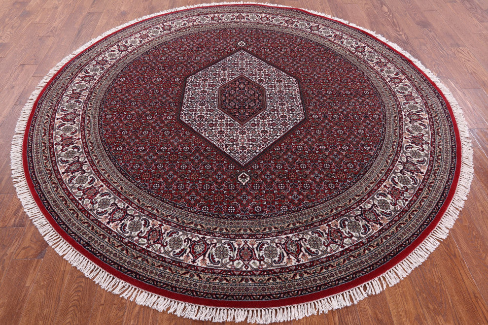 8' Round Fine Persian Bijar Wool and Silk Hand Knotted Rug Q9498