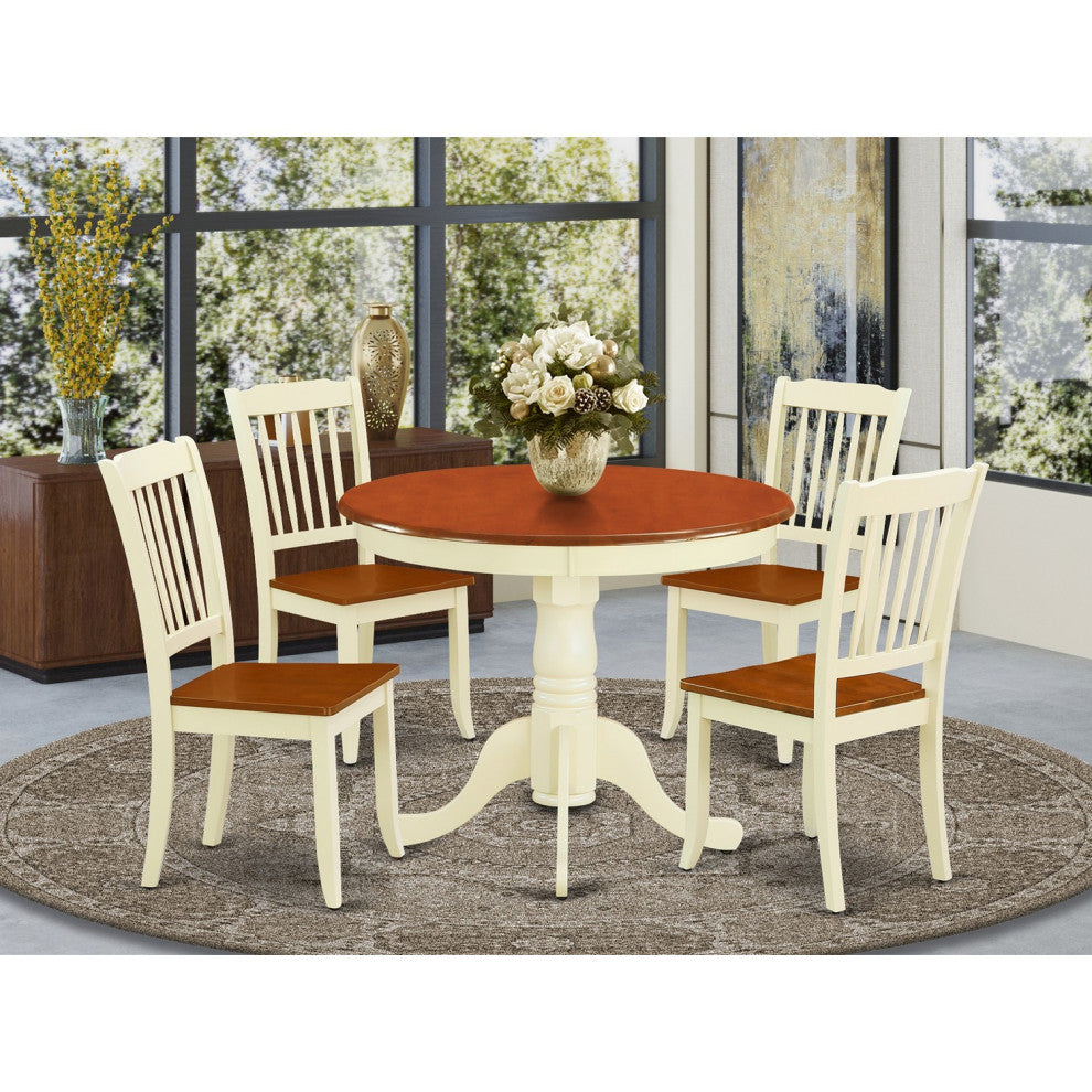 5-Piece Round 36" Table and 4 Vertical Slatted Chairs