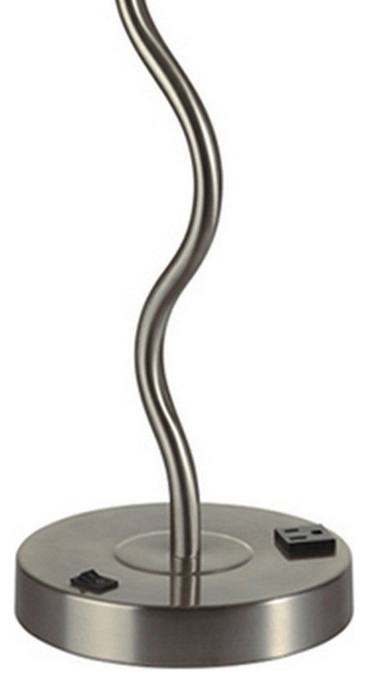 Benzara BM240916 29" Round Drum Shade Table Lamp, Curved Tubular Frame, Silver