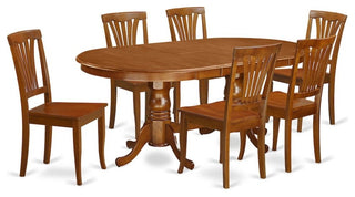 7-Piece Dining Room Set, Table and 6 Chairs Without Cushion, Saddle Brown