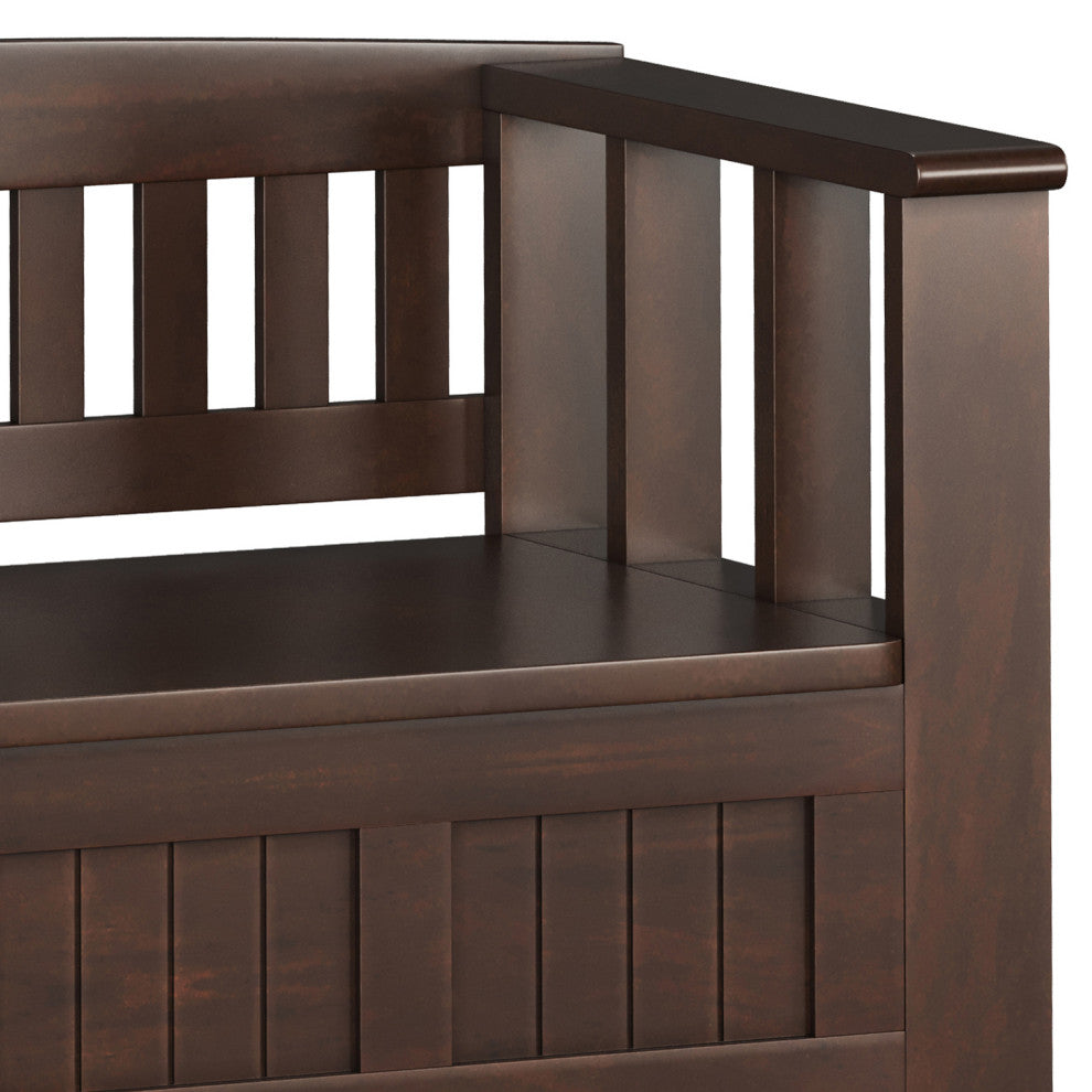 Acadian Solid Wood Entryway Storage Bench With Shelf, Brunette Brown