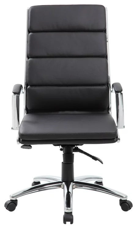 Elegant Office Chair, Chrome Plated Frame & Unique Channeled High Back, Black