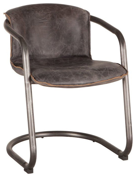 Chiavari Distressed Antique Ebony Leather Dining Chairs, Set of 2