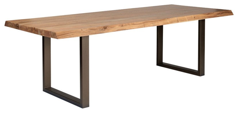 Brooks Dining Table, U Base, 40"x116", Teak Top, Brass Base