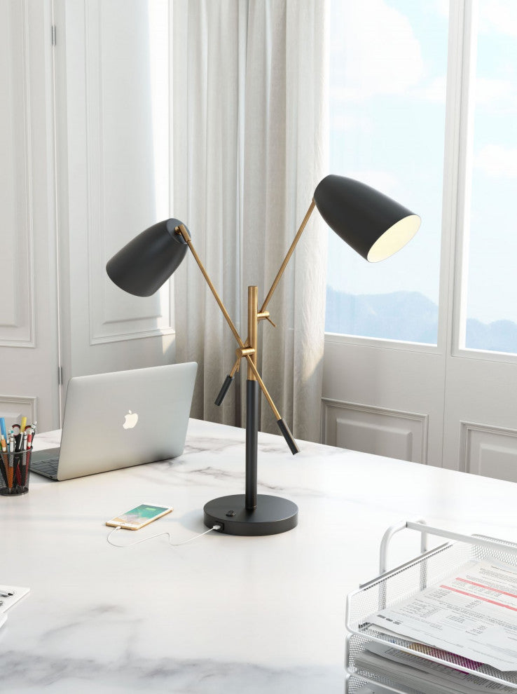 Table Lamp, Steel Metal, Black, Brass, Kitchen Lounge Bistro Lobby Hospitality