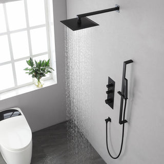 Thermostatic Rain Shower System with Hand Shower-Includes Rough-in Valve, Matte Black