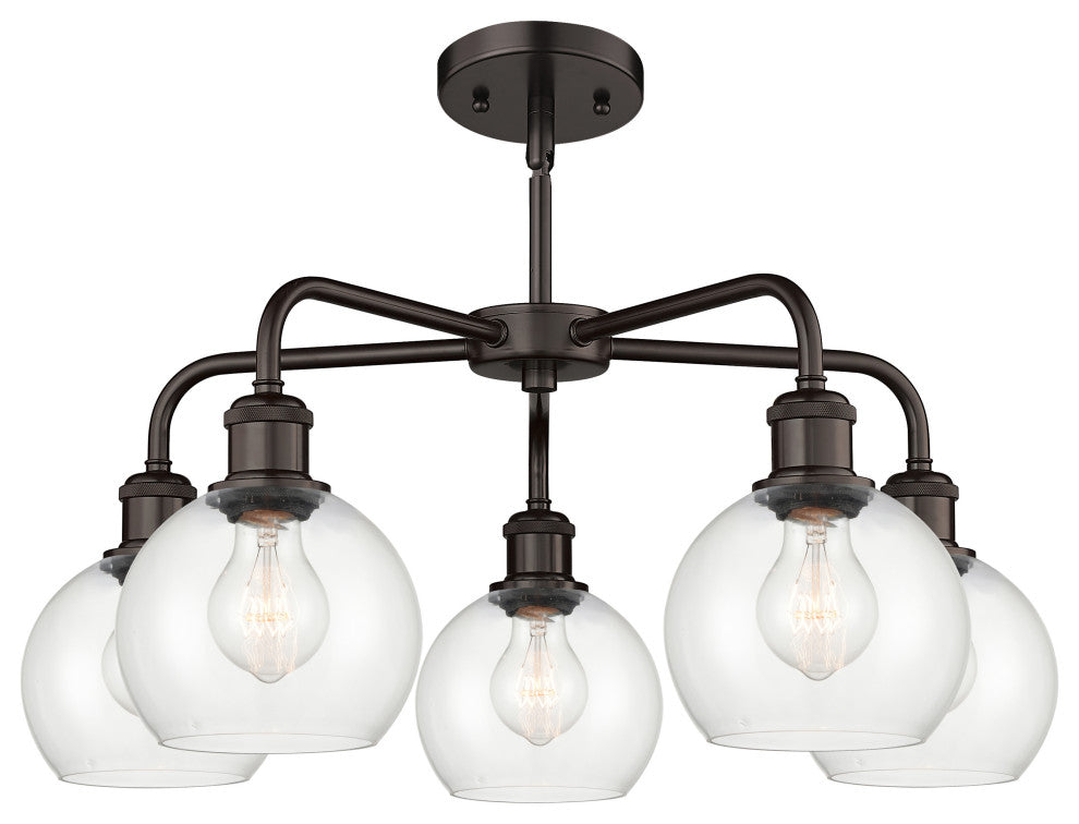 Athens 5-Light 24" Stem Chandelier, Oil Rubbed Bronze, Clear