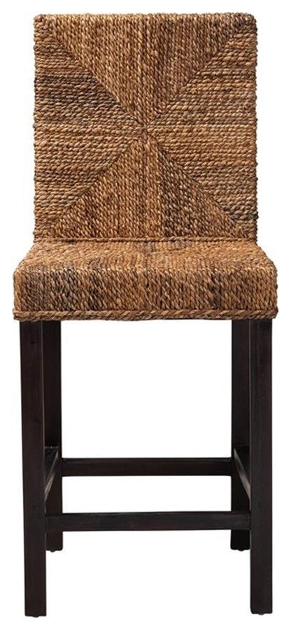 Baxton Studio Laymi Dark Brown Mahogany Wood and Seagrass Counter Stool