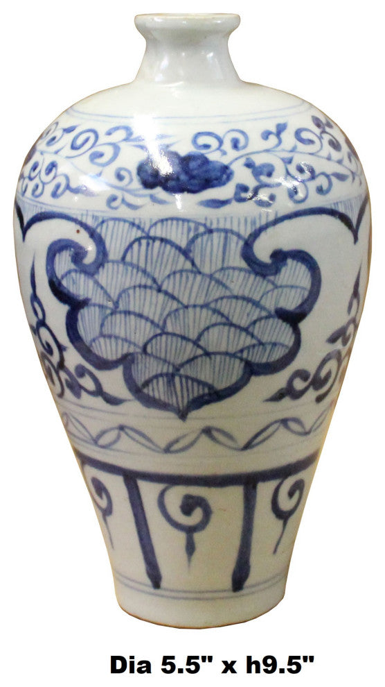 Chinese Blue White Round Porcelain Graphic Meiping Plum Vase Hws402