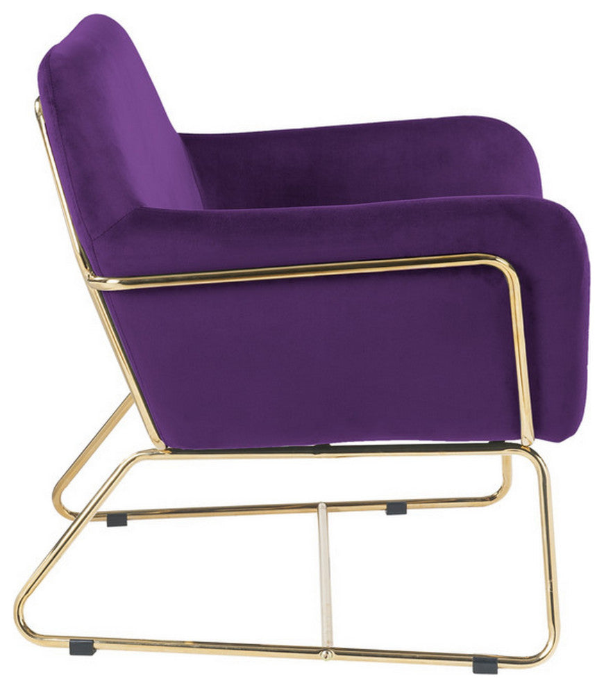 Benzara BM293184 Modern Accent Chair With Gold Metal Frame and Purple Velvet