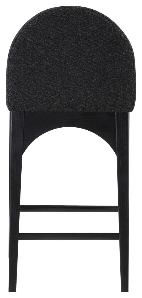 Waldorf Chenille Upholstered Stool, Black, Chenille, Natural Finish, Black, Boucle Fabric, Black Finish