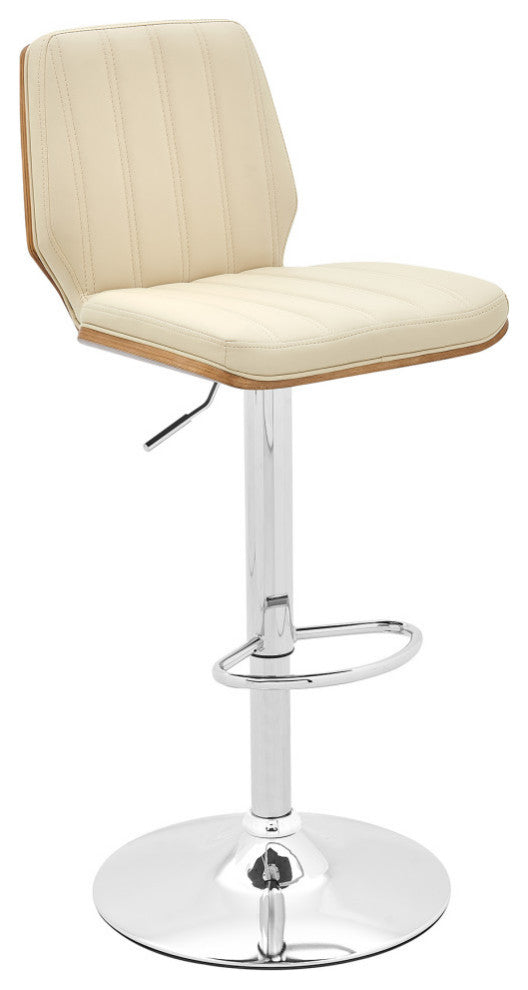 Sabine Adjustable Swivel Faux Leather and Black Metal Bar Stool, Cream