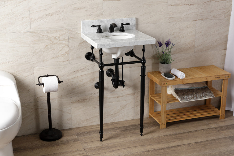 KVPB1917M380ST 19" Carrara Marble Console Sink with Brass Legs