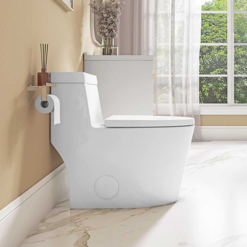 Sinber 28" One Piece Bathroom Toilet with Cotton White Finish and and Dual Flush