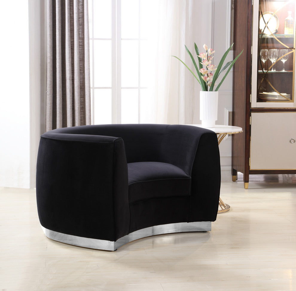Julian Velvet Upholstered Chair, Black, Chrome Base