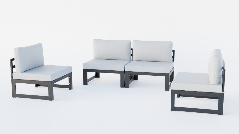 LeisureMod Chelsea 4-Piece Cushioned Outdoor Patio Sectional, Light Gray